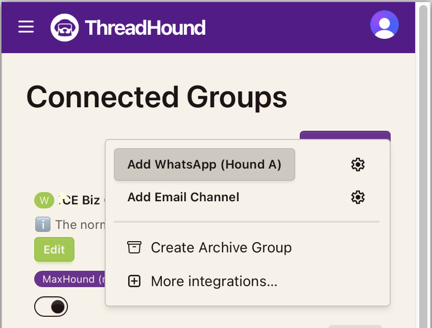 Screenshot of adding a group